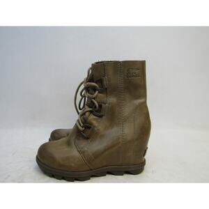 Sorel Womens Size 6.5 Brown Leather Lace Up Wedge Ankle Fashion Boots Bootie